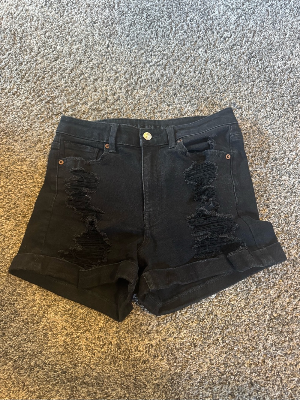 American Eagle Outfitters Black Ripped Cuffed Denim Shorts
